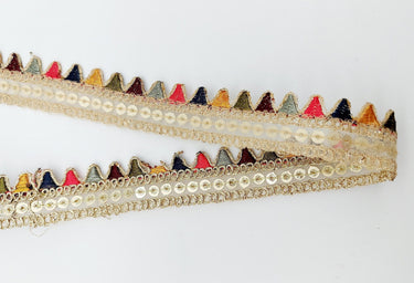 Sequin Fringe Trim, Multicoloured Tissue Fabric Sequin Border, Beige Shimmer Lace Trim